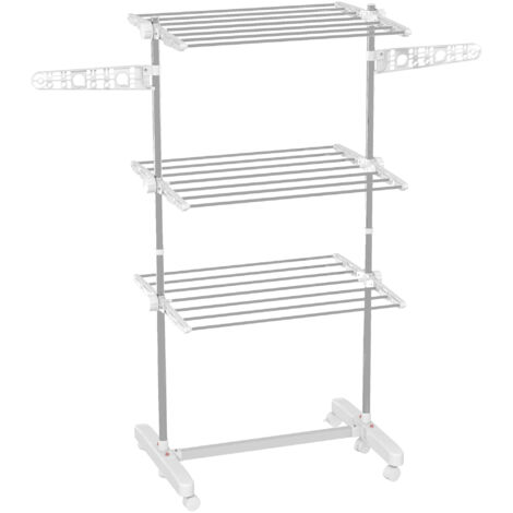 Sèche-linge pliant sur roulettes 3 niveaux 80-142 x 55 x 152 cm (1/5)