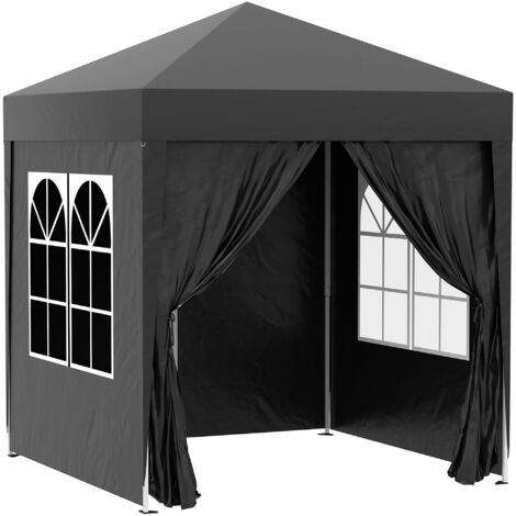 Pavillon de jardin pliable 2x2m avec 4 parois latérales et fenêtres, protection UV, tente de jardin en acier Oxford noir, sac de transport inclus (1/5)