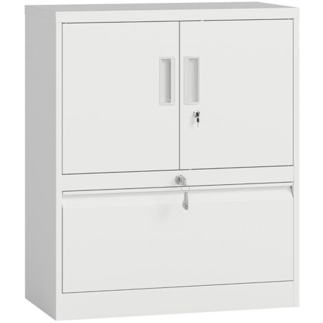 Armoire de bureau en acier blanc, 2 portes verrouillables, étagères réglables, rangement polyvalent (1/5)