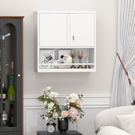 Grand meuble de rangement métallique 2 portes avec étagères réglables, armoire de cuisine en acier pour cuisine, salon, salle à manger & bureau (1/5)