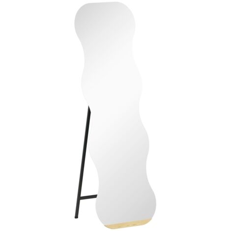 Miroir pleine longueur sans cadre, base en bois, placement flexible, forme ondulée, noir (1/5)