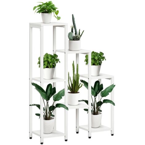 Support à fleurs, étagère à plantes, 7 niveaux, pour intérieur et extérieur, acier, blanc, 65 x 23 x 94,5 cm (1/5)