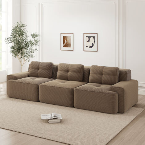 Canapé Cloud Modulable sans Os, Canapé d'Angle Modulaire, Canapé Nuage Surdimensionné, Canapé Confortable en Velours côtelé, 3 Places Assise Profonde pour Salon, Canapé sans Montage, marron (1/5)