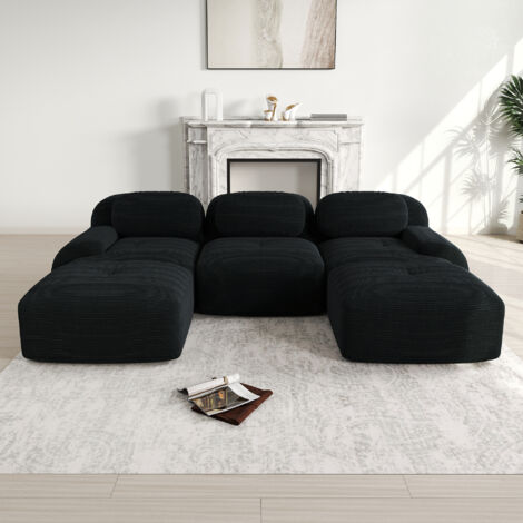 Canapé modulaire en velours côtelé premium, canapé sans cadre, sans montage, antidérapant et adapté aux animaux, accoudoirs extra-larges, rembourrage hautement élastique 32D pour salon, chambre et bur (1/5)