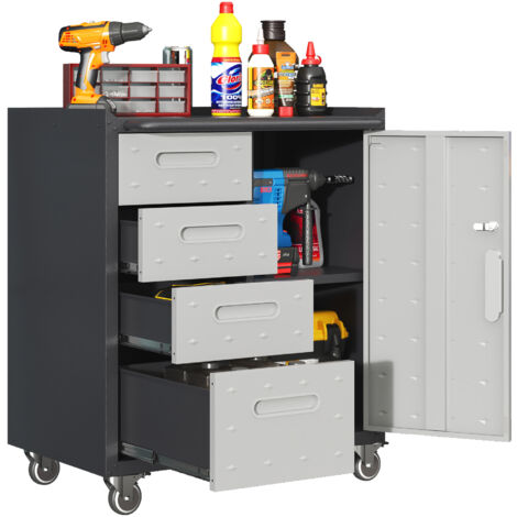 Coffre à outils métallique stable sur roulettes – 75 x 42 x 88 cm, noir/gris, pour atelier, bureau & maison (1/5)