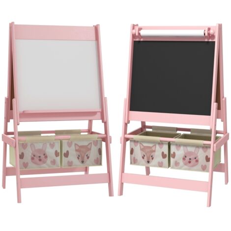 Goplus – Tableau chevalet enfant double face 59 x 29,5 cm – Avec rouleau de papier et étagère de rangement – Chaise confortable jusqu'à 60 kg