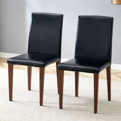 2er-Set Stylishe Salle à Manger Chaises, Luxe Européen Léger Noir Noyer : Cuir PU Noir + Pieds Métal Aspect Noyer Foncé. Idéal pour Salle à Manger Moderne. (1/5)