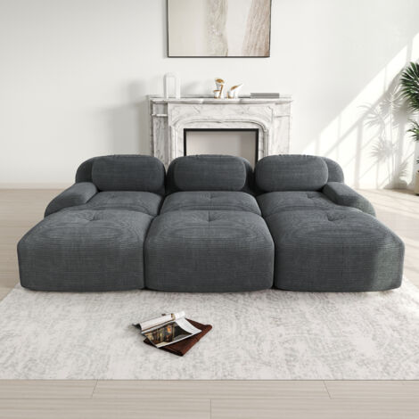 Canapé modulaire 3 places avec 3 poufs en velours côtelé, canapé sans cadre, livraison sans montage, adapté aux animaux, accoudoirs ultra-larges, rembourrage haute résilience 32D pour salon et home ci (1/5)