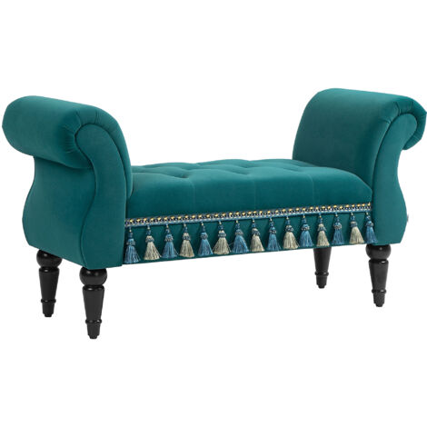 Banc de rangement luxueux, banquette rembourrée aspect velours 117 x 40 x 58 cm pour salon chambre vert, élégant et confortable (1/5)