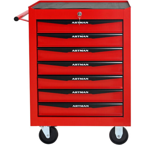Coffre à outils métallique 7 tiroirs, armoire à outils à roulement à billes, boîte de rangement en acier, organisateur rouge et noir (1/5)