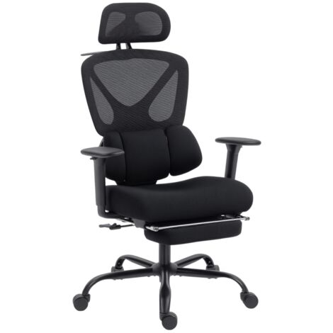 Chaise de bureau ergonomique à roulettes, en filet, soutien lombaire, fauteuil informatique avec accoudoirs, appui-tête réglable (1/5)