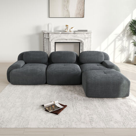 Canapé d'angle modulaire sans montage, canapé sans cadre, ergonomique et adapté aux animaux, en tissu velours avec accoudoirs extra-larges, rembourrage 32D haute élasticité pour salon et chambre, Gris (1/5)