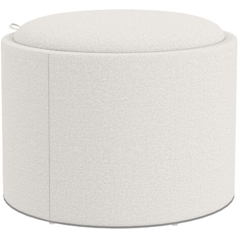 Pouf rond avec rangement, coffre à couvercle amovible en lin, pour salon, chambre, beige, Ø56 x 42 cm (1/5)