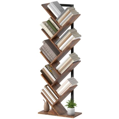 Bibliothèque Étagère 9 Niveaux Fine Forme Arbre Bureau, Marron Rustique (1/5)