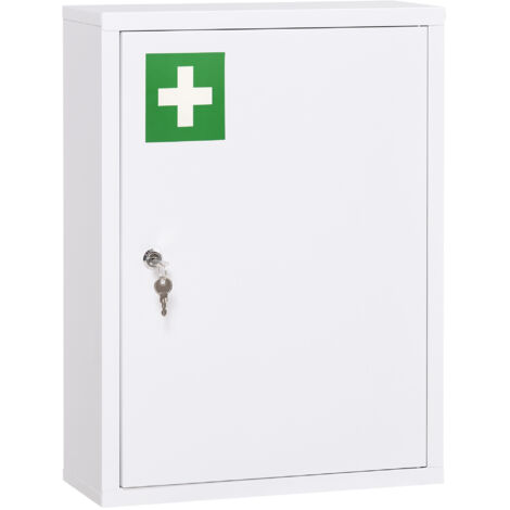 Armoire de pharmacie verrouillable, montage mural, 2 clés, acier blanc, 40x15x53,5 cm, pour salle de bain & cuisine (1/5)