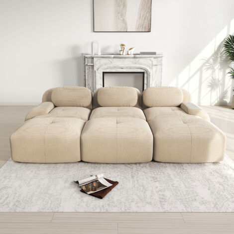 Canapé modulaire 3 places avec 3 poufs en velours côtelé, canapé sans cadre, livraison sans montage, adapté aux animaux, accoudoirs ultra-larges, rembourrage haute résilience 32D pour salon et home ci (1/5)