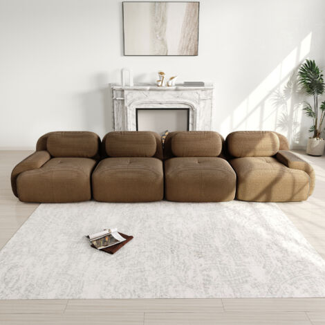 Canapé 4 places en velours côtelé doux, canapé sans cadre, rembourrage haute élasticité 32D, animal de compagnie, ergonomique, emballé sous vide, modulable, sans montage pour chambre et bureau, Marron (1/5)