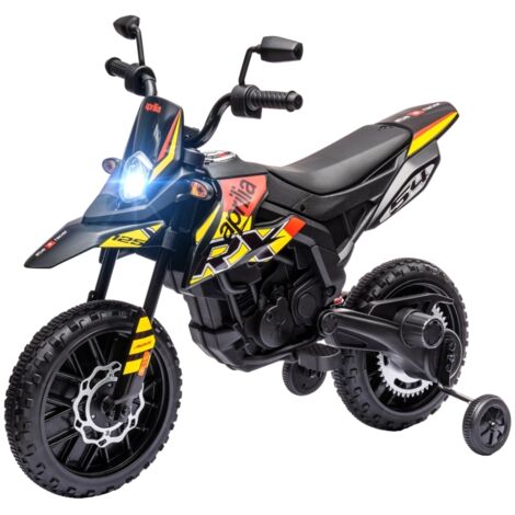 Moto électrique enfant 12V avec roulettes stabilisatrices, lumières LED, musique, USB, moto pour garçons et filles, jaune (1/5)