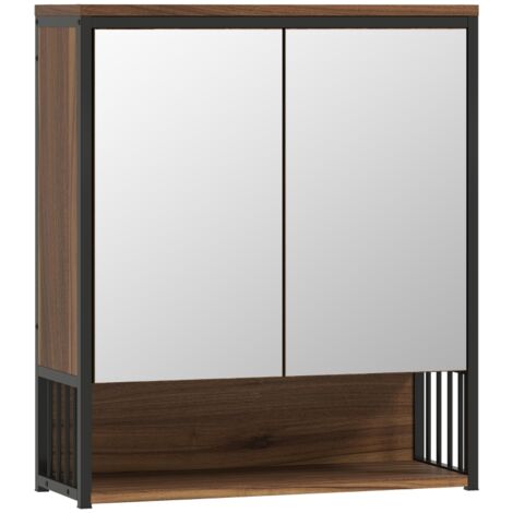 Penderie suspendue pour salle de bain, meuble miroir en MDF, panneau de particules, brun (1/5)