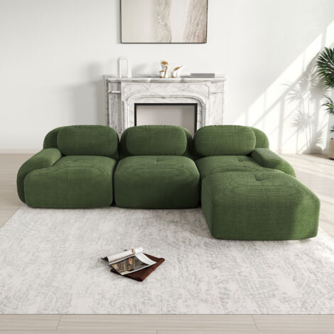 Canapé d'angle modulaire sans montage, canapé sans cadre, ergonomique et adapté aux animaux, en tissu velours avec accoudoirs extra-larges, rembourrage 32D hyper-élastique pour salon et chambre, Vert (1/5)