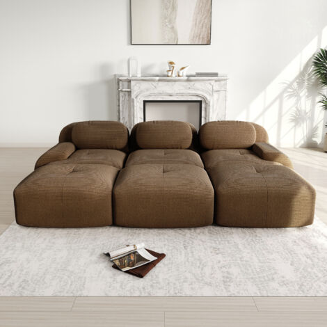Canapé modulaire 3 places avec 3 poufs en tissu velours, canapé sans cadre, livraison sans montage, résistant aux animaux, accoudoirs extra-larges, rembourrage hyper-élastique 32D pour salon et home-c (1/5)