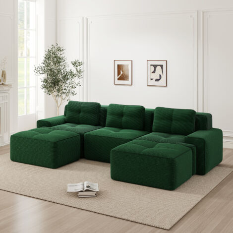Canapé modulaire nuage sans os en forme de U, canapé modulaire avec pouf, canapé nuage 3 places en velours côtelé vert pour salon, canapé sans montage (1/5)
