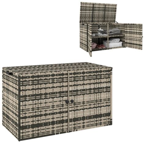 Coffre de rangement en rotin 350L 2 niveaux imperméable avec couvercle tiges de levage poignées résistant aux UV pour jardin terrasse balcon 118x57x69 cm gris mélangé (1/5)