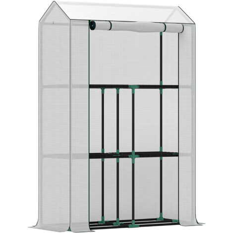 Serre avec étagères et porte coulissante, hiver résistant en acier, serre de balcon jardin pour tomates, protection UV 100x40x150cm, serre à tomates pour légumes fleurs plantes blanc (1/5)