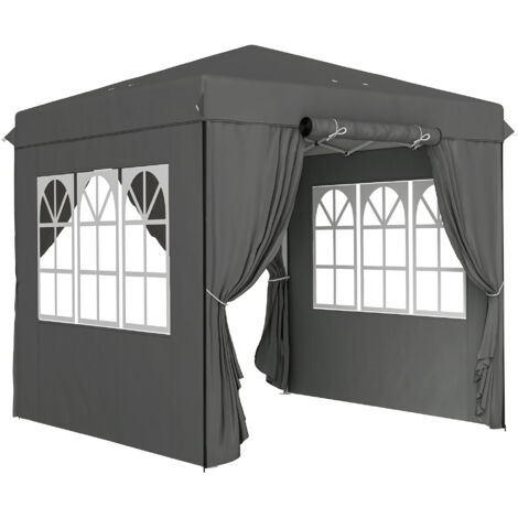 Pavillon pliable 2,5x2,5m, imperméable, stable, résistant à l'hiver, pop-up, protection UV 50+, tonnelle de jardin avec 4 parois latérales, sac, gris foncé, pour camping et jardin. (1/5)