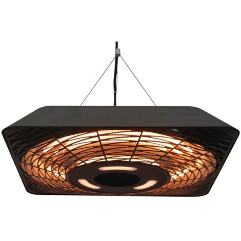 Chauffage de plafond 800W/1200W/2000W, 5 modes radiateur, IP45, champignon chauffant électrique avec télécommande, Alu, Verre, Noir, 45x45x10cm (1/5)