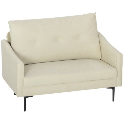 Canapé 2 places avec rembourrage en mousse et revêtement en tissu, pour salon, chambre, cadre métallique, blanc crème (1/5)