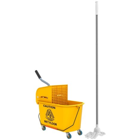 Chariot de nettoyage 20L avec presse et balayette, seau incluant serpillière, rouleau (1/5)