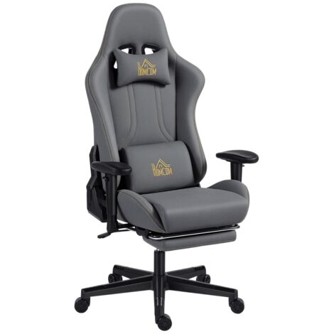 Fauteuil gaming ergonomique avec accoudoirs 3D, réglable, chaise de bureau à roulettes avec soutien lombaire, gris (1/5)