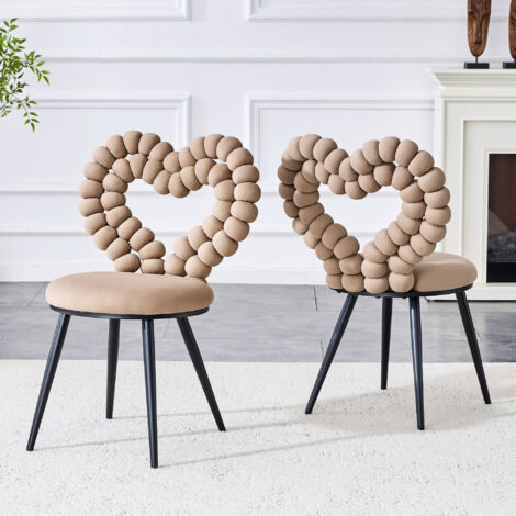 Kamel Samt Salle à Manger Chaises (Lot de 2) – Dossier avec Découpe Triangulaire, Pieds Métalliques Peints en Noir, Stables pour Salle à Manger, Entrée et Salon (1/5)