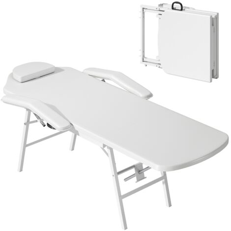 Massagetisch pliable blanc en similicuir, cadre acier, mousse rembourrée (1/5)