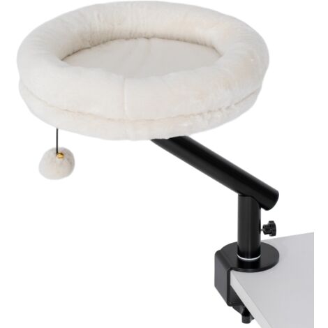 Lit pour chat de bureau rotatif à 360°, hauteur réglable, coussin amovible lavable en machine, pour chats jusqu'à 6 kg, bureau à domicile, blanc crème (1/5)