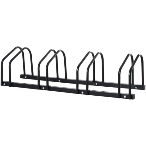 Support vélo pour jusqu'à 5 vélos, résistant aux intempéries & durable, fixation au sol et murale en acier, noir, 145x33x27cm (1/5)