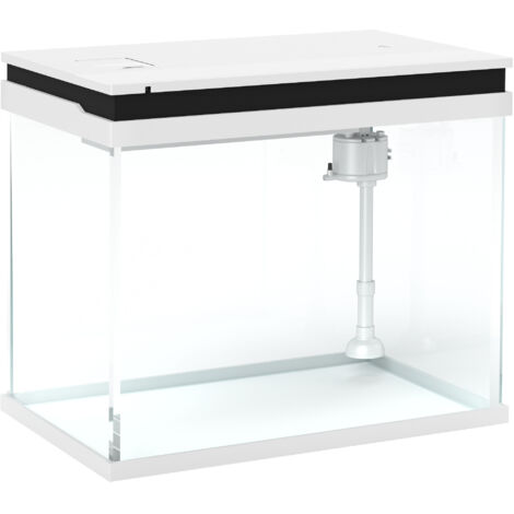 Aquarium 41L, Bac en verre avec système de filtration, LED, pompe à eau, aquarium compact pour poissons variés, Blanc (1/5)
