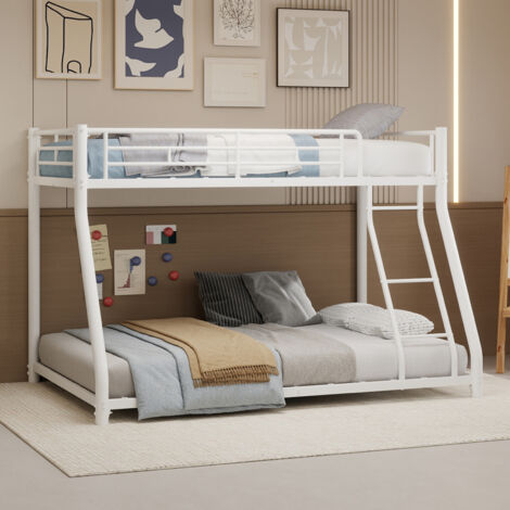 Lit superposé métal twin over full, cadre robuste en métal, avec échelle et barrière pleine longueur pour adolescents et adultes, sans bruit (1/5)