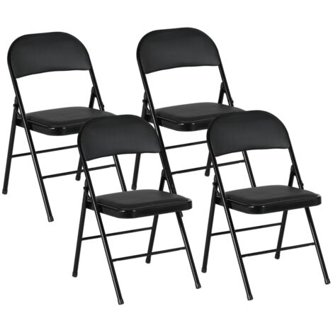 Lot de 4 chaises pliantes, fauteuils de bureau portables, pieds métalliques, chaise pliante pour bureau, accueil, salle d'attente, similicuir noir (1/5)