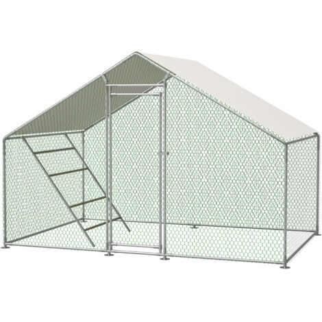 Poulailler 3x2m avec échelle, serrure de sécurité incluse, bâche imperméable anti-UV & tubes renforcés de 1mm. Parfait pour poules, pigeons, canards. (1/5)