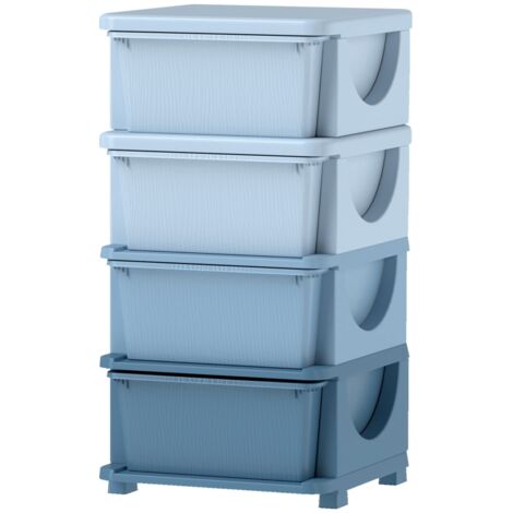 Boîte de rangement pour enfants, 4 tiroirs, bords arrondis, design surélevé, plastique, bleu (1/5)