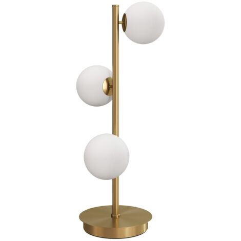 Lampe de table avec 3 abat-jour sphériques, pied en acier robuste, douilles G9, 24 x 24 x 53 cm, laiton (1/5)