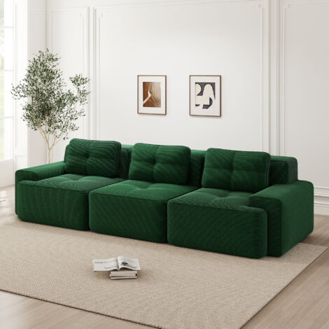Canapé Cloud Modulable Sans Ossature, Sofa d'Angle Modulaire, Canapé Nuage Surdimensionné en Velours Côtelé Confortable, 3 Places Assise Profonde pour Salon, Vert (1/5)