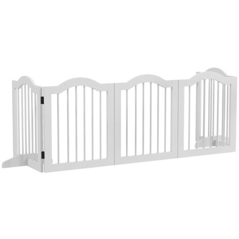Barrière de sécurité pour chien, 5 panneaux, pliable, flexible, bois massif/MDF, 254,5x29,5x61 cm, Blanc (1/5)