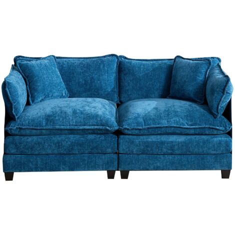 Canapé Nuage 2 Places (sans accoudoirs), Sofa Modulable Moderne, pour Salon, Chambre et Appartement, Coussin d'Assise Double Couche Rembourré Confortable, Tissu Chenille Respirant, Bleu, DE501ABL (1/4)