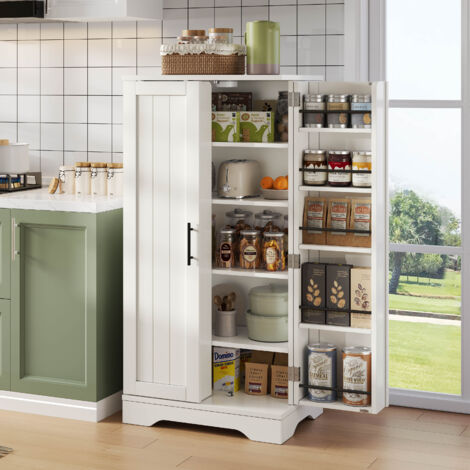 Armoire de cuisine 120x60x40 cm avec lumière LED à détecteur, grand placard 2 portes avec étagères réglables & rangements de porte – idéal pour cuisine, salle à manger ou salon, blanc (1/5)