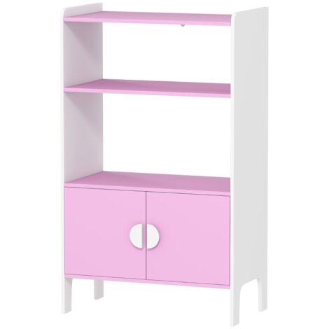 Étagère pour enfants, 2 étagères, 2 armoires, autoportante, design anti-basculement, pieds antidérapants, MDF, rose et blanc (1/5)