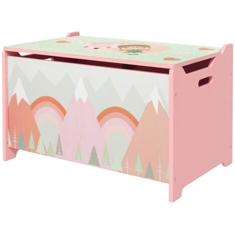 Boîte de rangement jouets, coffre avec couvercle à charnière de sécurité, design animal mignon, 60 x 37 x 39 cm, rose (1/5)