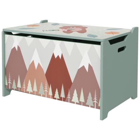 Coffre de rangement pour jouets, couvercle rabattable, motif adorable, vert (1/5)